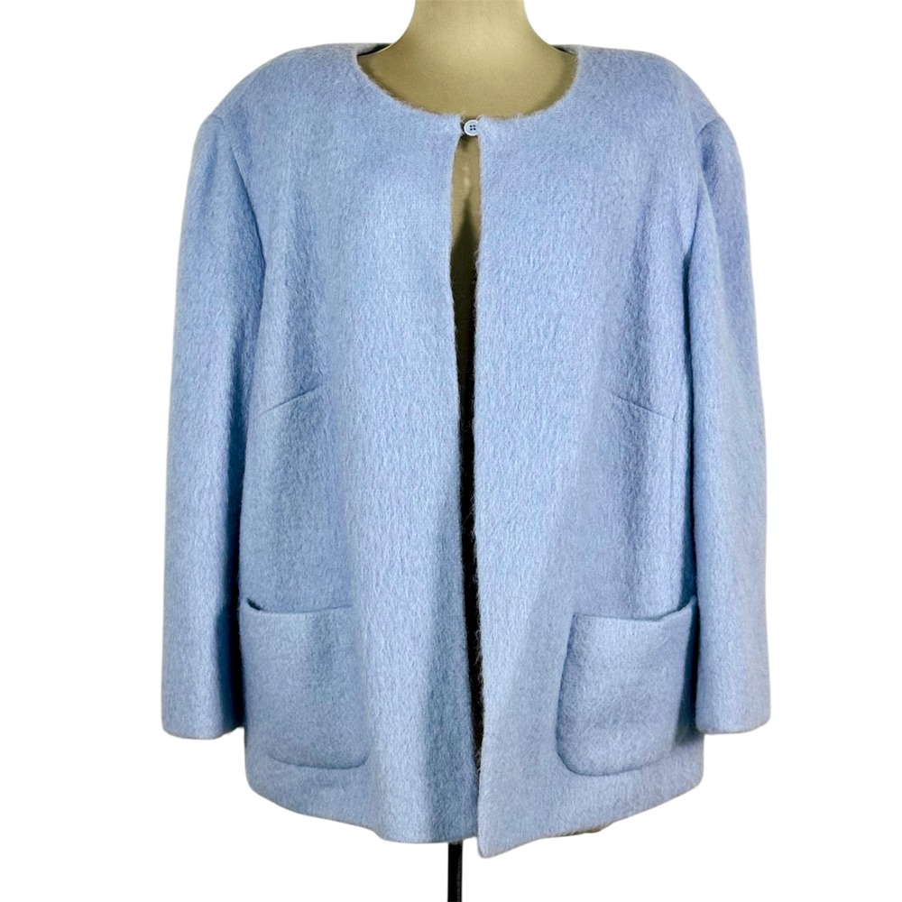 Josephine Chaus Blue Wool Mohair Blend‎ Coat Size 24 Open Front Pocket Jacket
